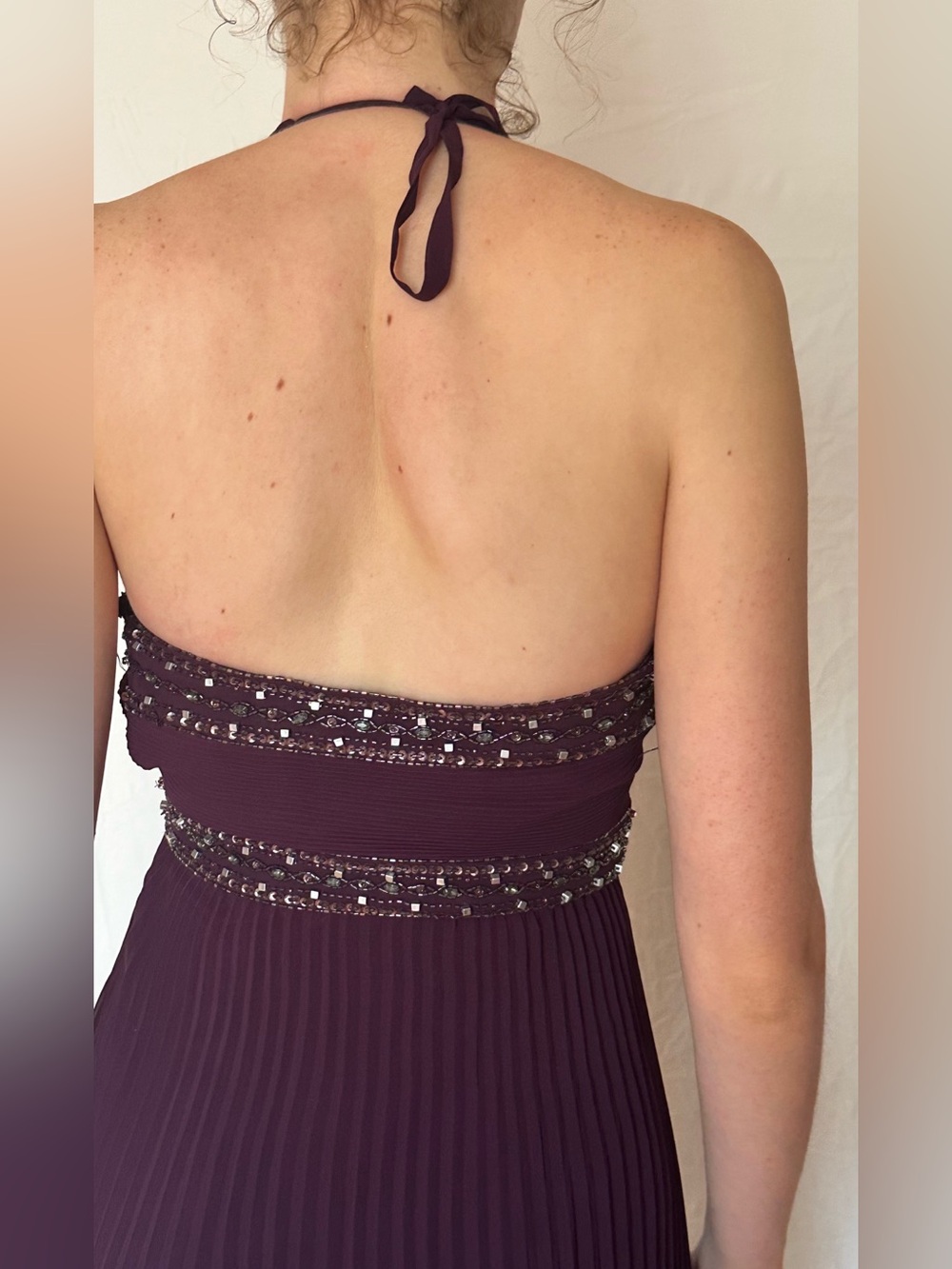 Halter Neck Pleated Maxi Dress in Deep Plum - Picture 4 of 5
